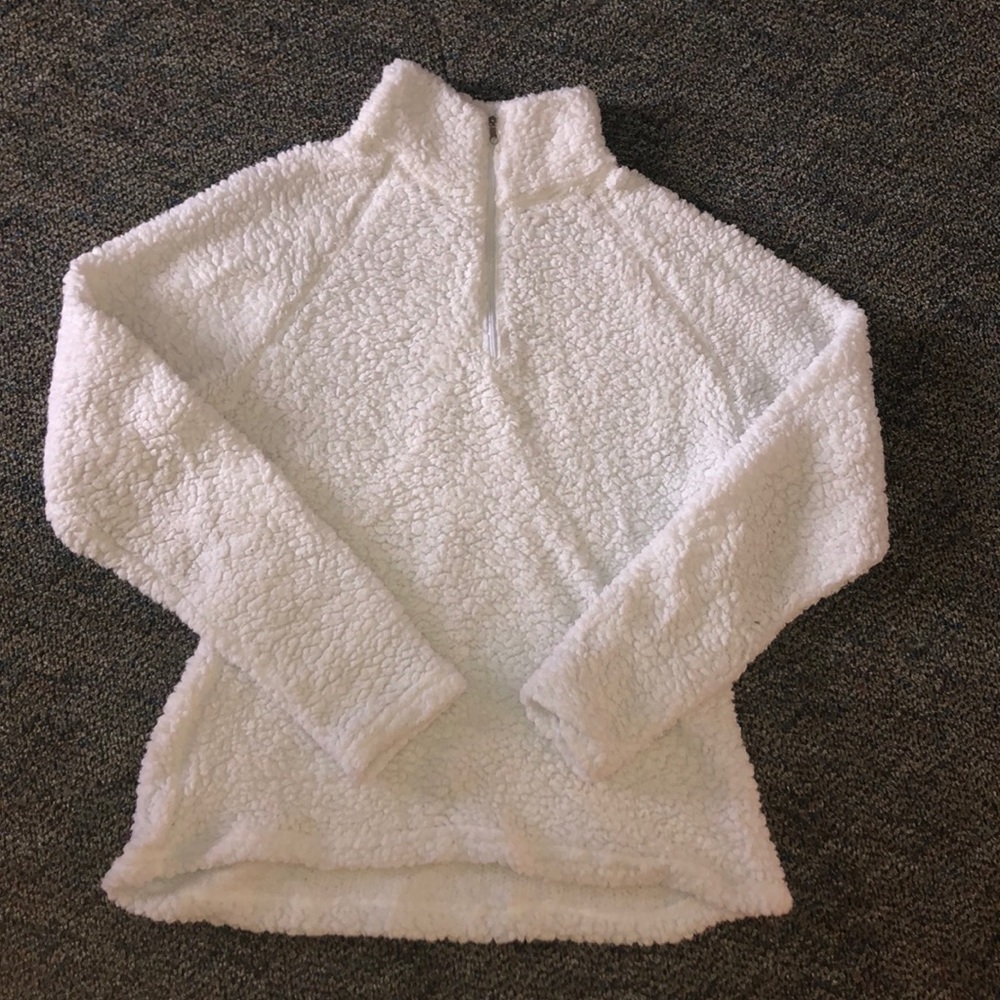 White fuzzy quarter zip